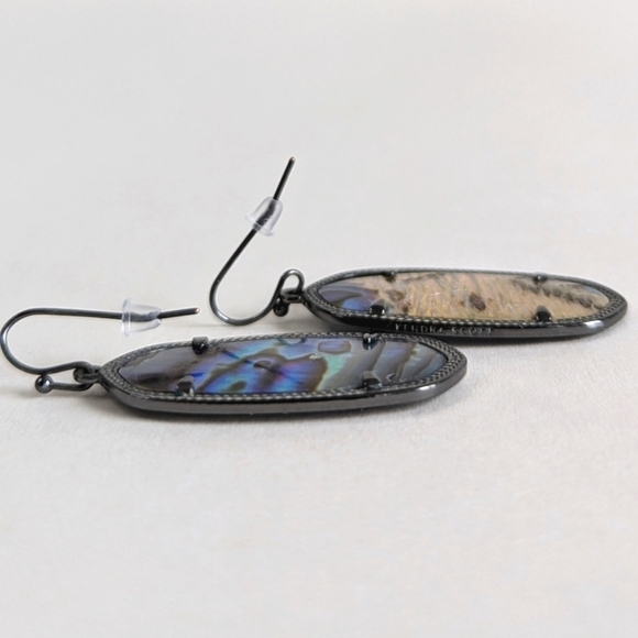 Kendra Scott Elle Drop Earrings Abalone Shell Black Gunmetal Blue Gray Teal - Picture 7 of 9